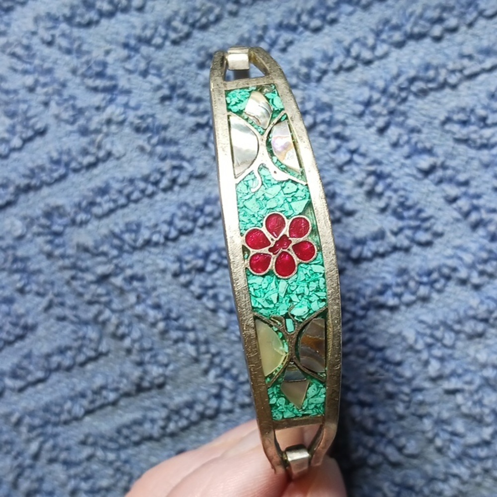 Silver mother of pearl and turquoise bracelet